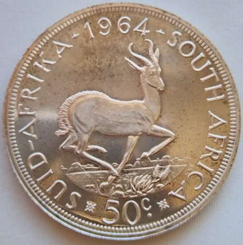 SILVER 50 CENT 1964  CROWN SIZE          SUN10862