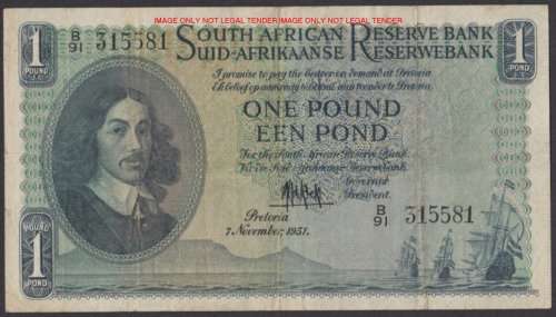 WOW    ***  MH de Kock 1951 ONE POUND  Note  ***     B91 315581   SET048
