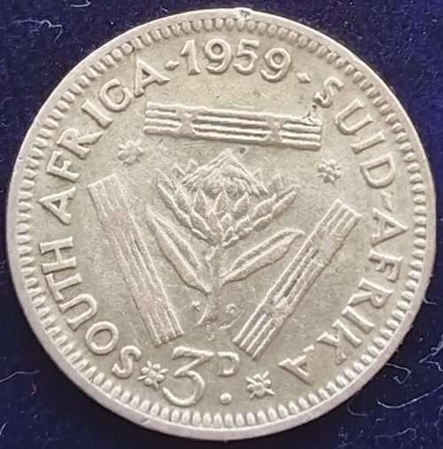 1959   SILVER    THREEPENCE    COIN    SOUTH AFRICA        SUN11541