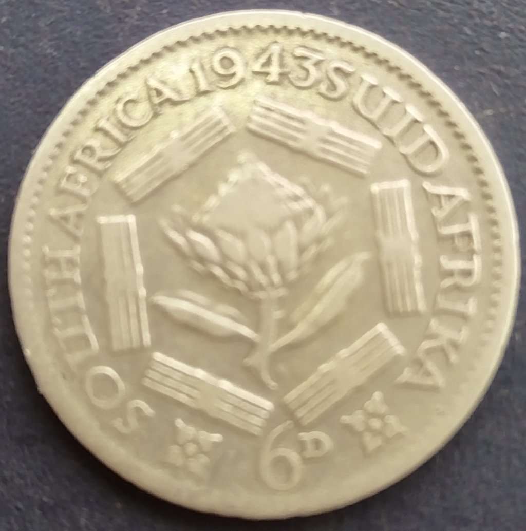 1943     6D  coin  SA        (SILVER 0.800 )       SUN13299*