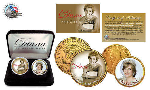 PRINCESS DIANA 1961-2011 *50th Birthday* 24K Gold Plated Legal Tender 2-Coin Set