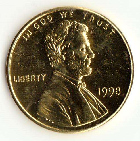 1998 1 CENT COIN      USA    GOLD PLATED       SUN2536