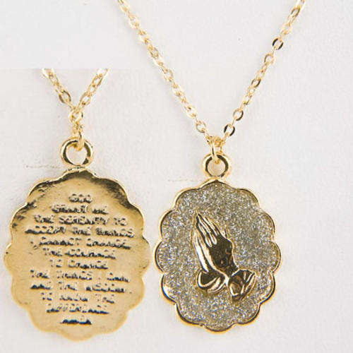 14KT GOLD HGE PRAYER HANDS IN CLOUDS MEDALLION