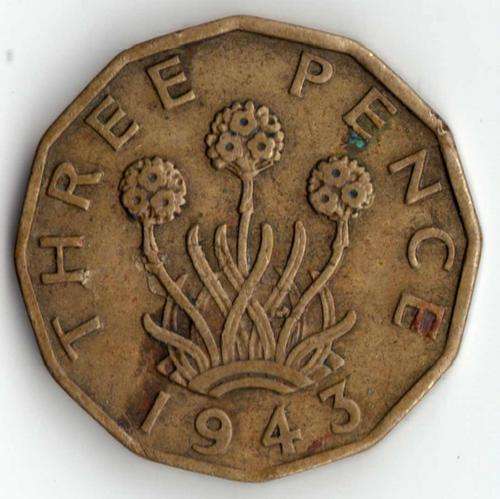 1943 THREE PENCE COIN  GB                           SUN939