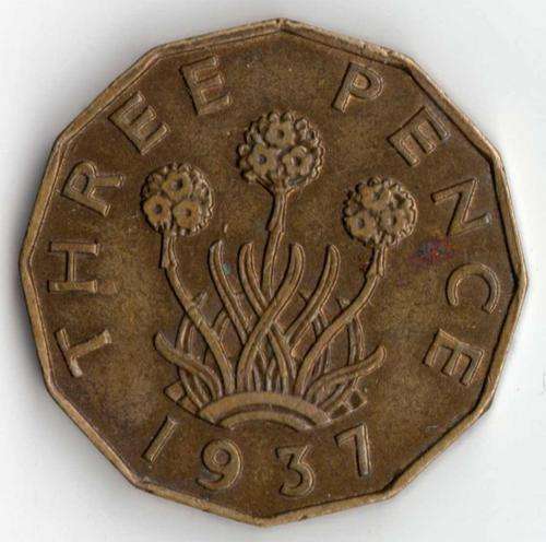 1937 THREE PENCE COIN GB                          SUN951