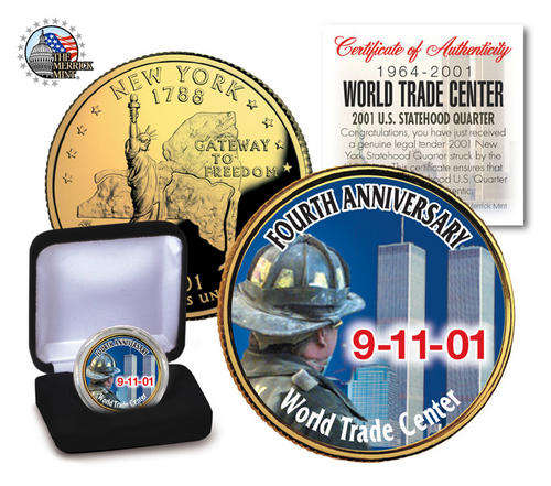 * 4th Anniversary * 24K GOLD WTC 9/11 NY STATE QUARTER