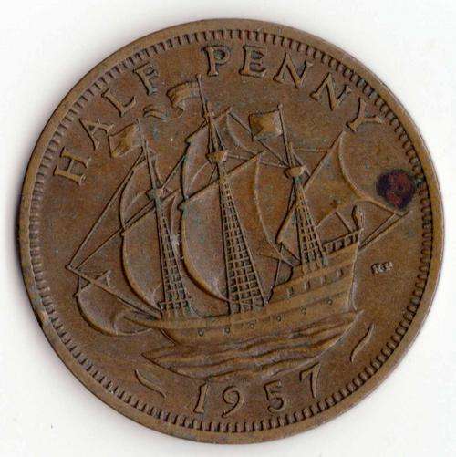 1957 HALF PENNY  COIN  GB                SUN1176