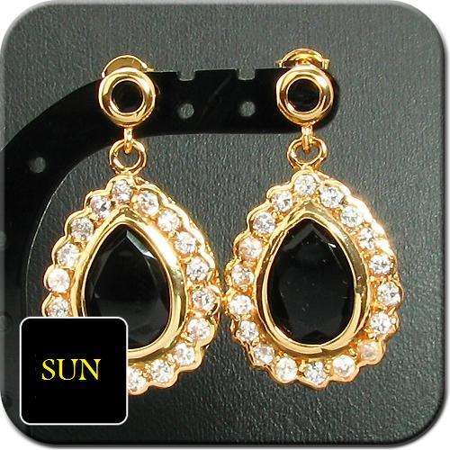 2x14MM BLACK SAPPHIRE PEAR 18KGP EARRINGS