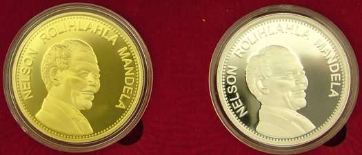 MANDELA Proof Medallions Gold Plated & Silver