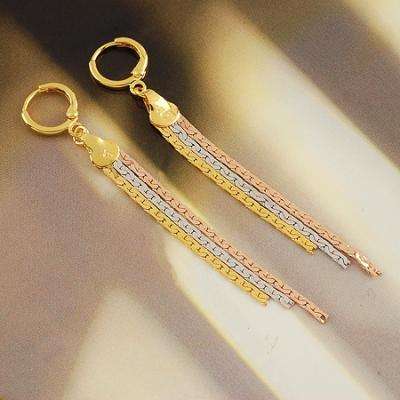 ~Elegant~9K Gold Filled 3-Tone Womens Dangle Earrings