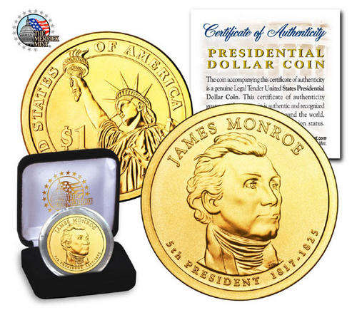 24K GOLD PLATED 2008 J. MONROE PRESIDENTIAL DOLLAR COIN