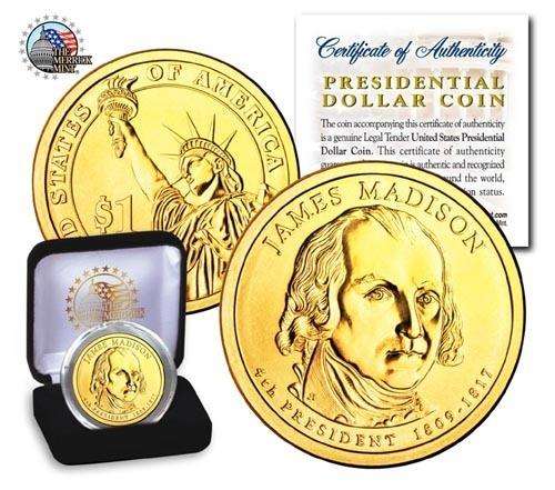 24K GOLD PLATED '07 J. MADISON PRESIDENTIAL DOLLAR COIN