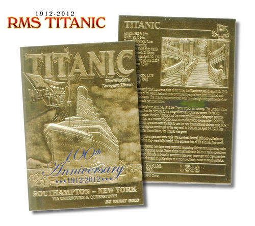 1912-2012 *100th Anniversary* TITANIC Whitestar Ship 23 Karat GOLD Card