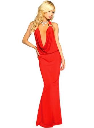SEXY LONG RED DRESS,HALTER ,SIZE:32,34,36