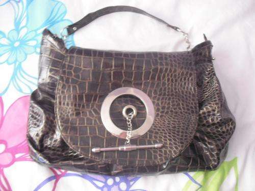 BROWN CROCODILE-LIKE HANDBAG