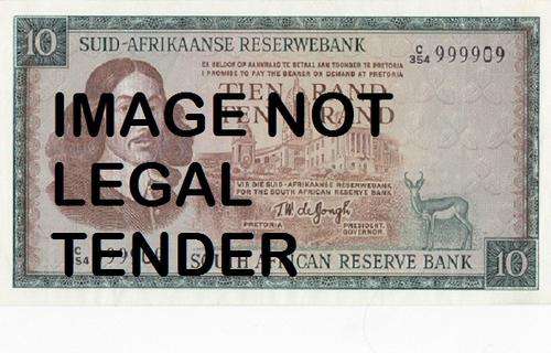 CRISP UNC TEN RAND NOTE SERIAL NUMBER 999909. ONE OF A KIND!