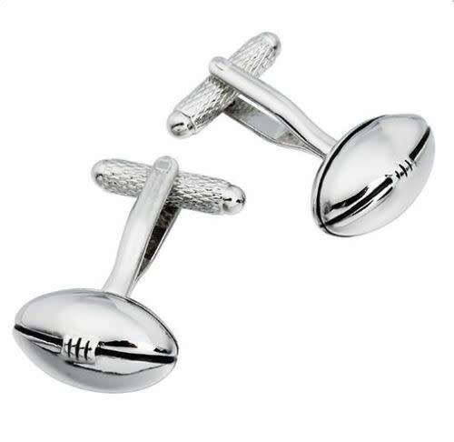 Rugby Ball silver-plated torpedo cufflinks in padded gift box
