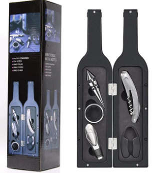 Wine Bottle Shaped Corkscrew & Accessory Gift Set - 5 Piece