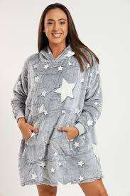 HUGGLE HOODIE STARS GREY PRINT ---ONE SIZE FITS ALL