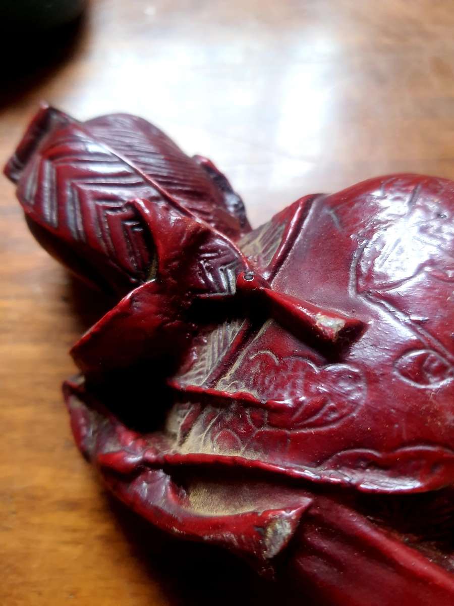 ANTIQUE CHINESE BEARDED FISHERMAN ROSEWOOD EYES ON FISH STATUE - VERRY DESIRABLE !!!! 32 CM HIGH