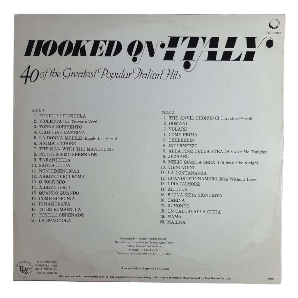 1982 Various - Hooked On Italy, 40 Of The Greatest Popular Italian Hits - Vinyl, 7`, 33 RPM - Pop -