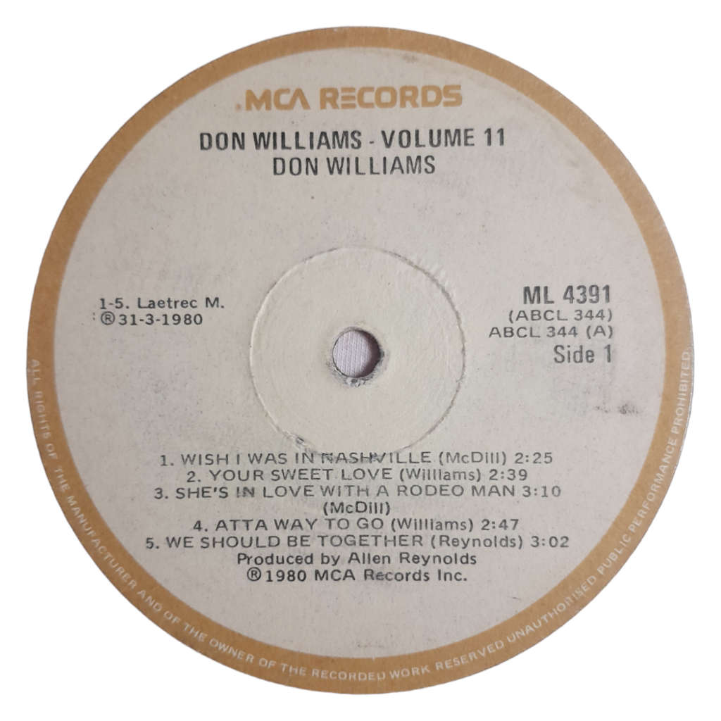 1974 Don Williams  Volume Two - Vinyl, 12`, 33 RPM - Country - Good - With Cove