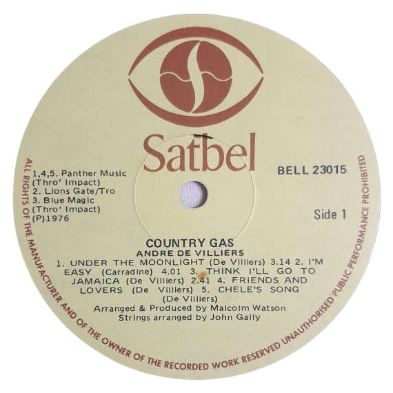 1976 Andre De Villiers - Country Gas - Vinyl, 12`, 33 RPM - Country - Very Good - With Cover