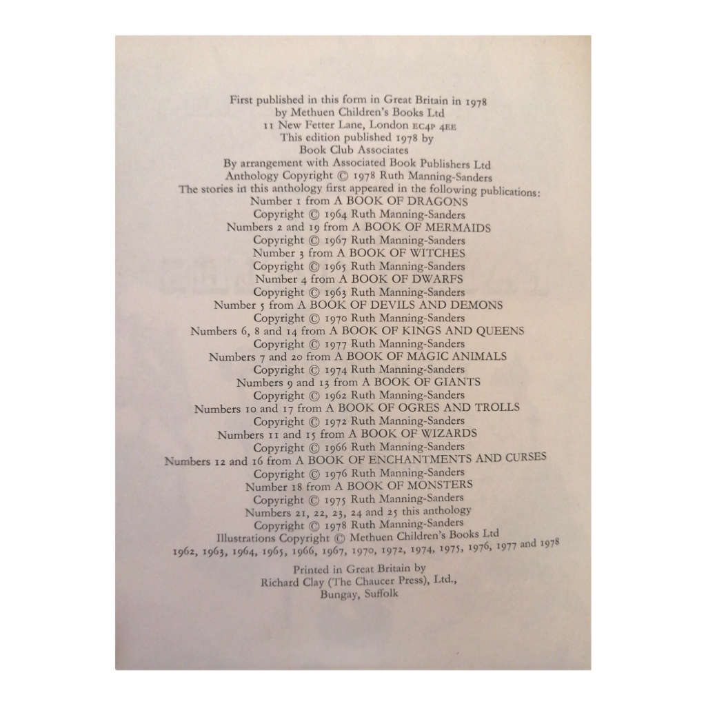 Folk And Fairy Tales by Ruth Manning-Sanders 1978 Hardcover w/ Dustjacket