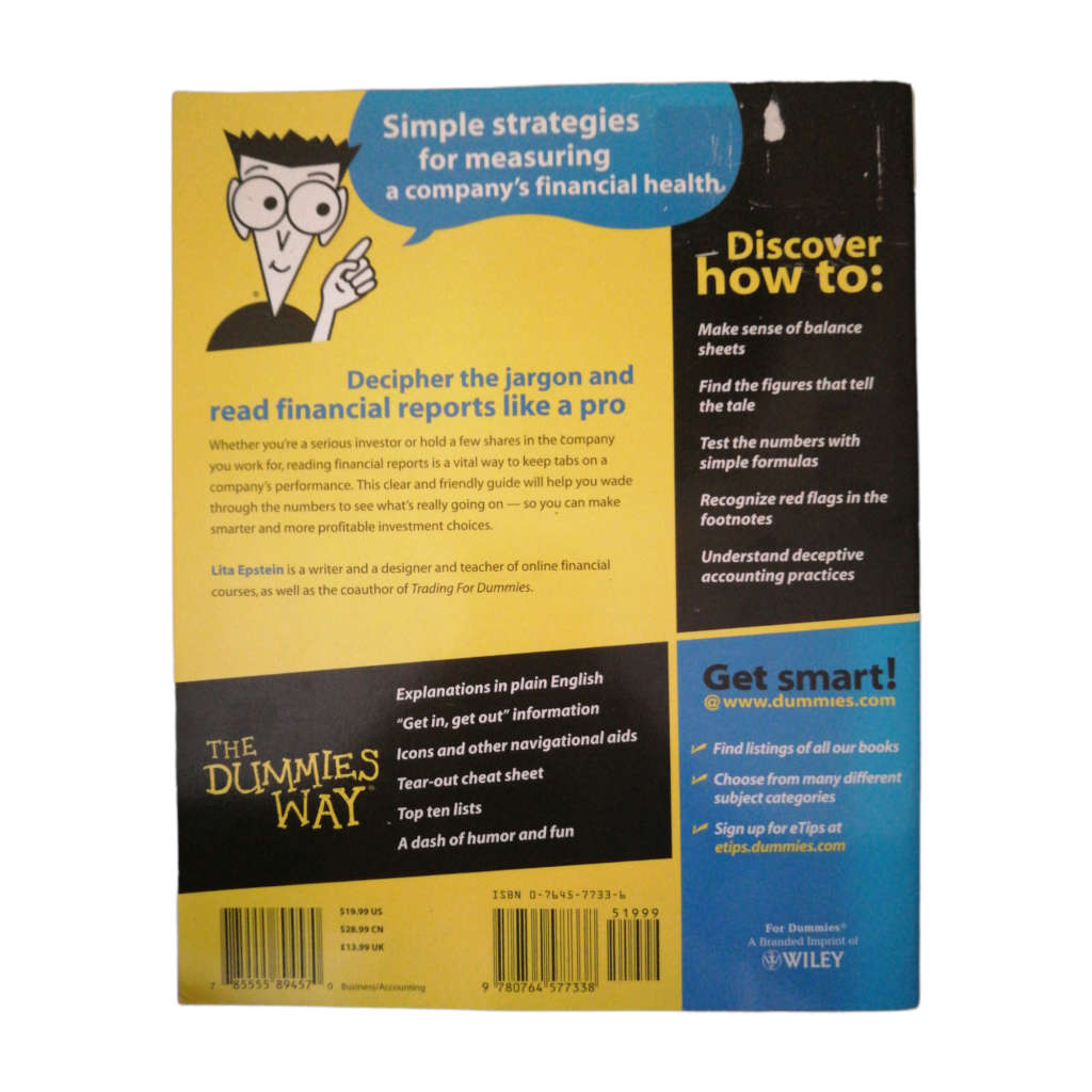 Reading Financial Reports For Dummies by Lita Epstein 2005 Softcover