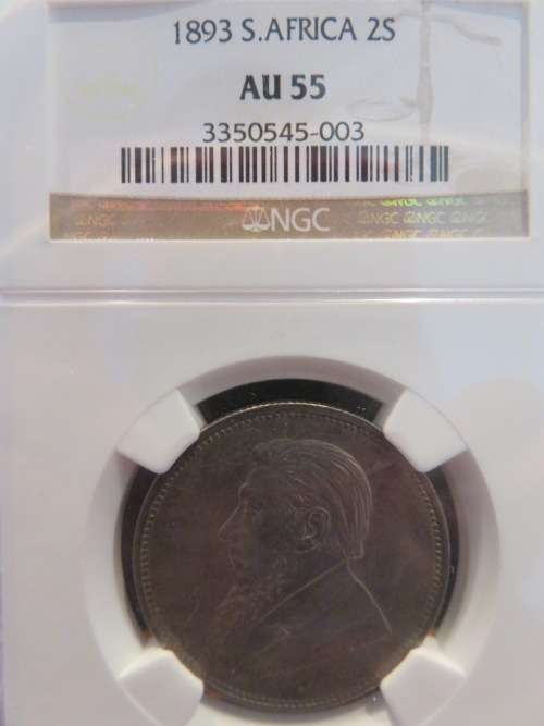 1893 ZAR SILVER 2 SHILLING NGC GRADED AU55 | LUSTROUS |