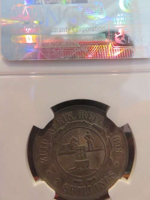 1893 ZAR SILVER 2 SHILLING NGC GRADED AU55 | LUSTROUS |