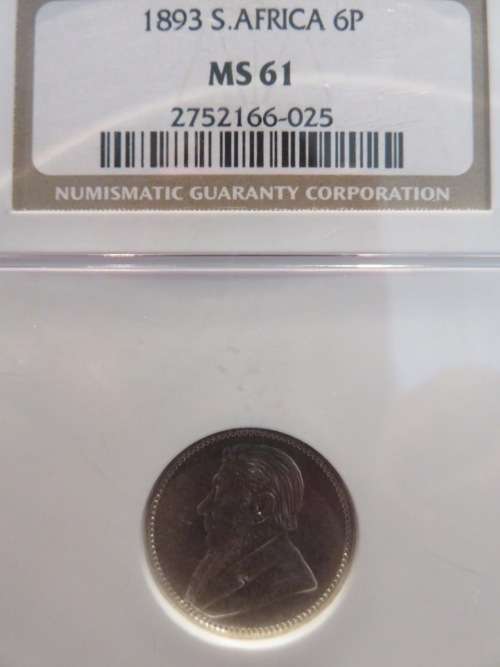 1893 ZAR SILVER 6 PENCE NGC GRADED MS61 | PERFECT UNC |
