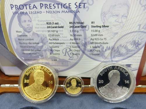 2014 SA Protea Prestige Set - 1oz, 1/10th Gold 24 Carat and R1 Silver | Fun R1 Start |