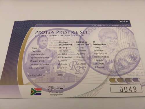 2014 SA Protea Prestige Set - 1oz, 1/10th Gold 24 Carat and R1 Silver | Fun R1 Start |