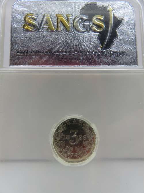 1896 ZAR SILVER 3 PENCE SANGS Graded MS62 - `SAMMY MARKS COLLECTION` | SANGS ERROR