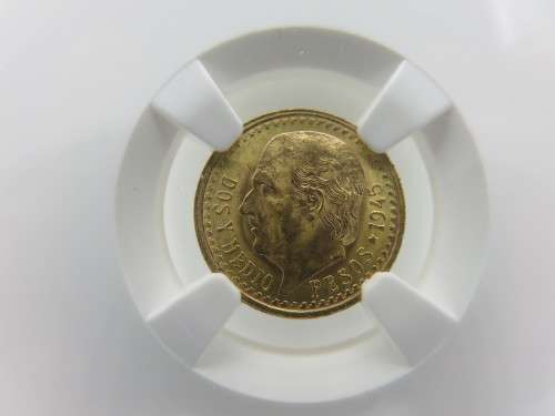 1945 Mexico: ESTADOS UNIDOS MEXICANOS 2 Pesos Gold NGC MS66 Restrike | 1.6666 Grams Gold 22 Carat |