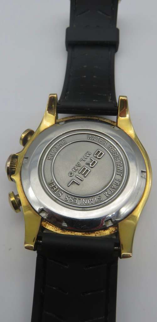 Breil Milano Mens 44mm Chronograph Watch Black / Blue Bezel - 100% Working Condition