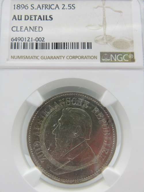 South Africa: Paul Kruger ZAR Silver 2.5 Shilling (Halfcrown) of 1896 AU Details NGC