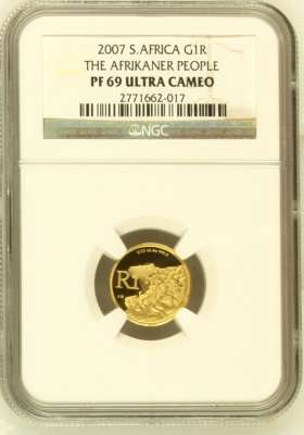 2007 Afrikaner People 1/10th Gold 24 Carat (999.99) NGC PF69 Ultra Cameo ### Mintage: 743 # R1 Start