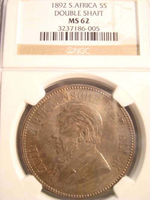 1892 ZAR 5 Shilling Double Shaft NGC Graded MS62 ### PERFECT Mint State 62 ### R1 Start