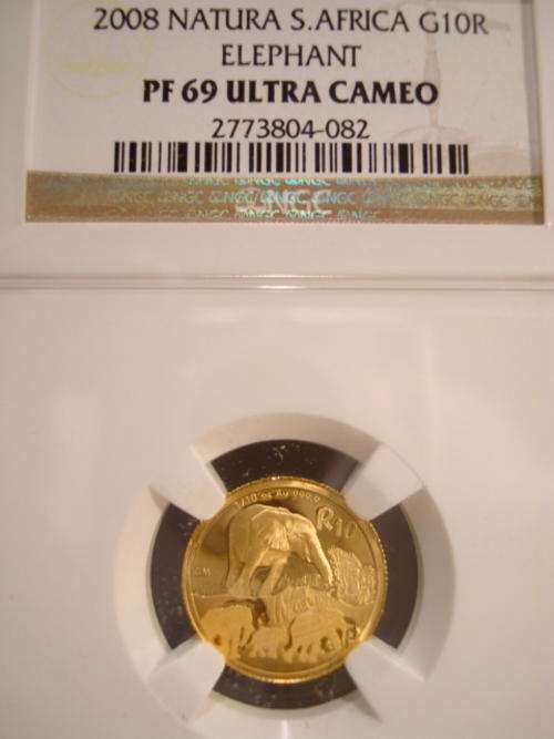 2008 Natura Elephant 1/10th Gold 24 Carat (999.99) NGC Graded PF69 ### R1 Start