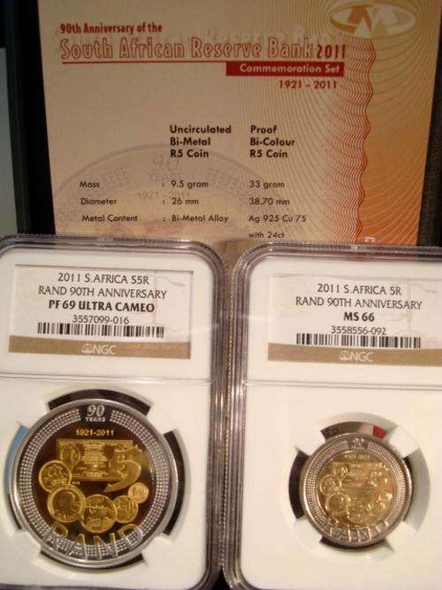 2011 SARB 90th Anniversary Commemoration Set NGC Slabbed R5 Crown PF69 + UNC R5 MS66 # First on BOB