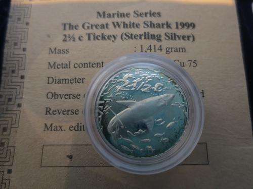 1999 SA Great White Shark Proof Silver Tickey ### Sealed As From SA Mint ### Crazy 1 Day ###