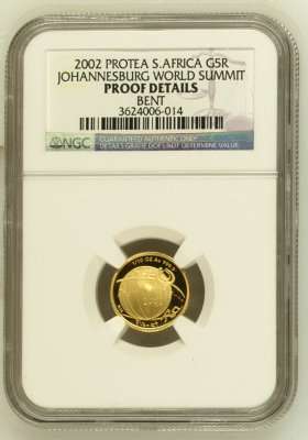 2002 World Summit 1/10th Gold 24 Carat (999.99) NGC Proof Details Bent - Bent As From SA Mint #