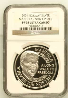 2001 Nelson Mandela Nobel Peace 1oz Silver NGC PF68 ### R1 Start