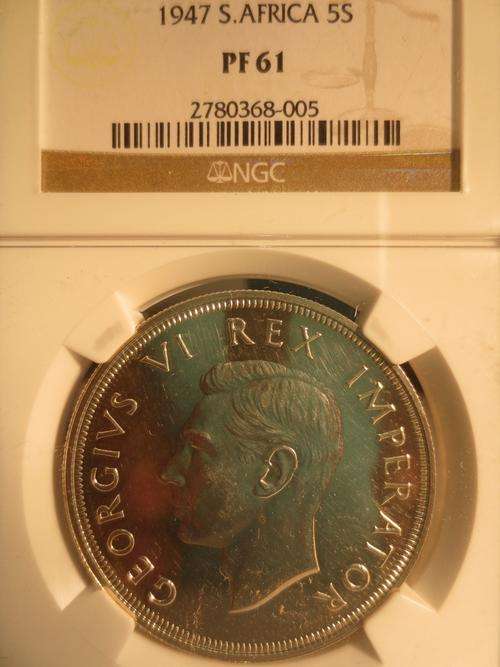 1947 SA Union Silver 5 Shilling (Crown) NGC Graded PF61 # R1 Start