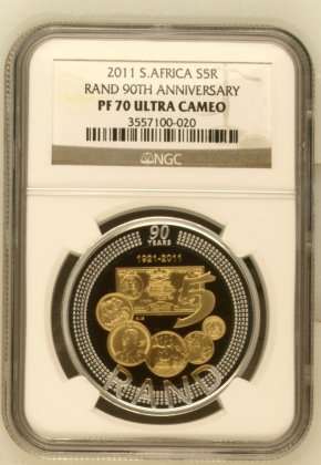 2011 SARB 90th Anniversary Silver R5 Bi-Colour Crown NGC Proof 70 # PERFECT # FUN ends FRIDAY 4pm #