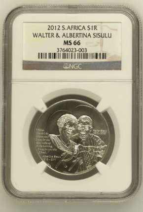 2012 Walter & Albertina Sisulu R1 Silver NGC MS66 # FUN ends FRIDAY 8pm #