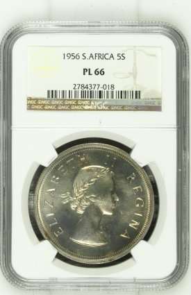 1956 SA Union Silver 5 Shilling NGC Graded PL66 # RARE # FUN ends Friday 8pm #
