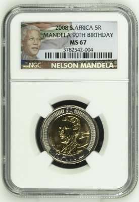 2008 Mandela 90th Birthday R5 NGC MS67 - NEW MANDELA LABEL # FUN ends FRIDAY 8pm #